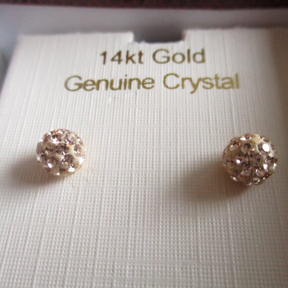 14k gold genuine crysta disco ball stud earrings - Picture 3 of 6